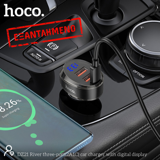 Φορτιστής Αυτοκινήτου Hoco DZ21 River Fast Charge με 2xUSB-A 1xUSB-C 83W και Digital Display Μαύρος