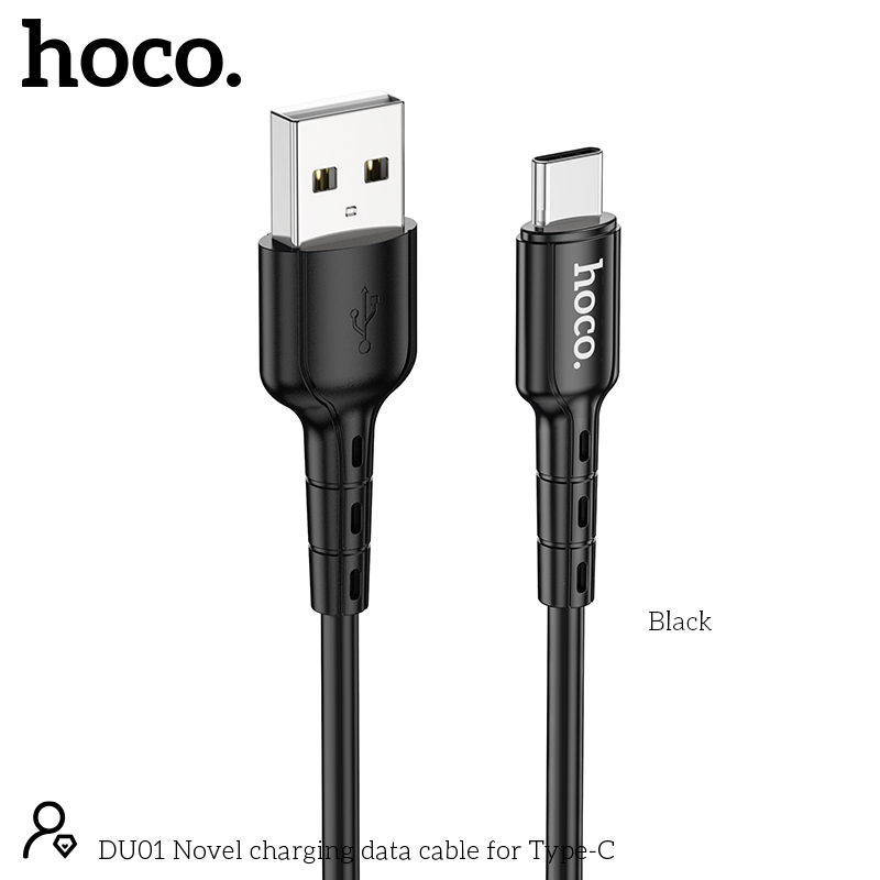 Καλώδιο σύνδεσης Hoco DU01 Novel USB σε USB-C 3.0A για Φόρτιση και Μεταφορά Δεδομένων 1m Μαύρο