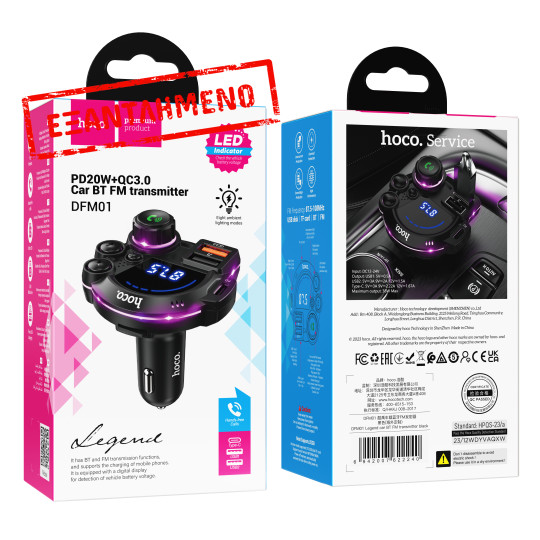 Bluetooth FM Transmitter Hoco DFM01 Legend 38W 1xUSB-C +  2xUSB-A +BT +SD Card με LED Ενδειξη Μαύρος