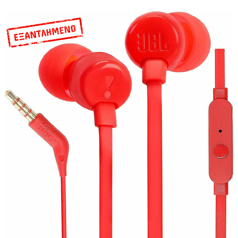 Hands Free JBL Tune 160 In-ear 3.5mm 9mm Dynamic Driver Pure Bass Sound με Μικρόφωνο JBLT160RD Κόκκινα