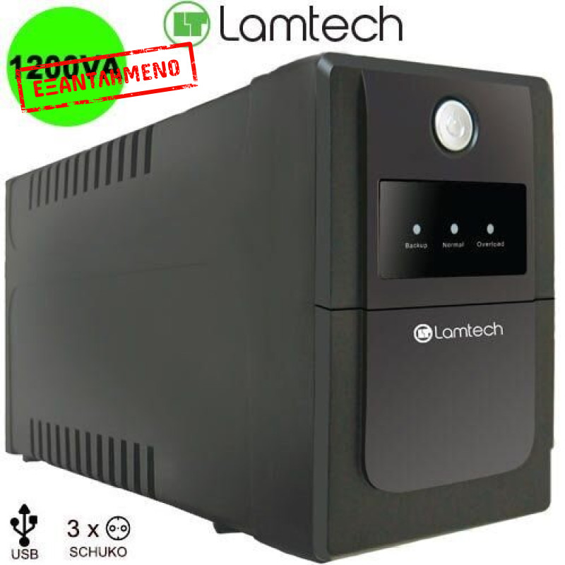 LAMTECH UPS WITH AVR,CPU 2x12V7AH,PLASTIC,USB,3 SCHUKO SOCKET K1200VA