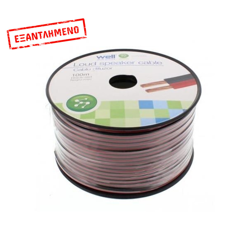 Καλώδιο Ηχείου Well 100m 2x0.75mm2 CCA Μαύρο/κόκκινο LSP-CCA0.75BR-100-WL