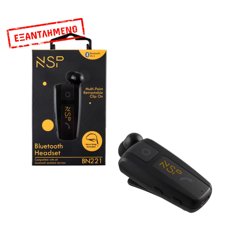 Ακουστικό Bluetooth V5.3 Retractable Clip on Headset Vibration + Anti-Lost NSP BN221