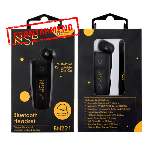 Ακουστικό Bluetooth V5.3 Retractable Clip on Headset Vibration + Anti-Lost NSP BN221