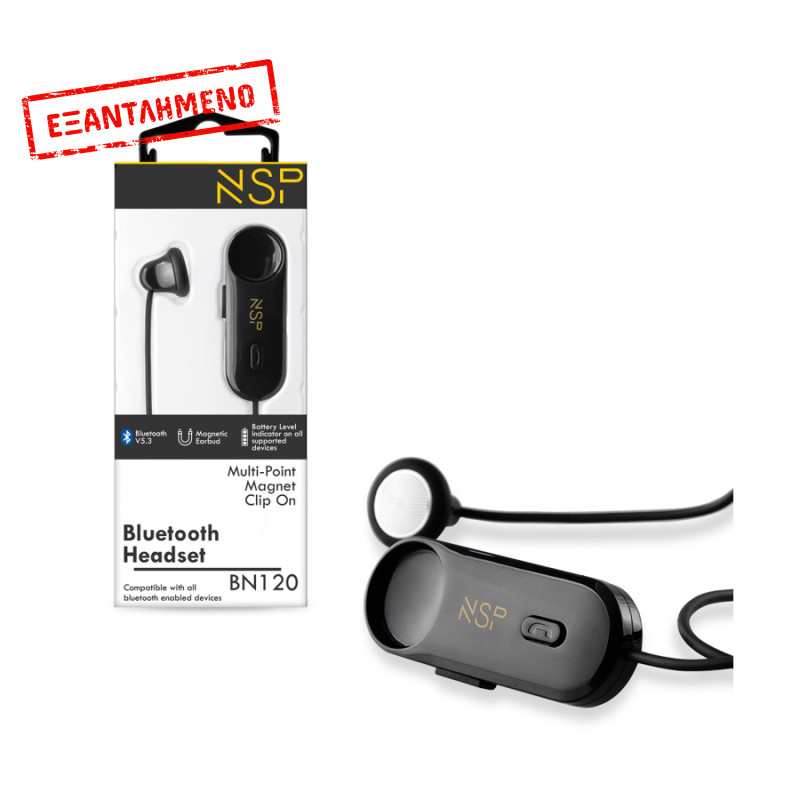 Ακουστικό Bluetooth V5.3 με μικρόφωνο και Magnet Clip (2 Devices) NSP BN120