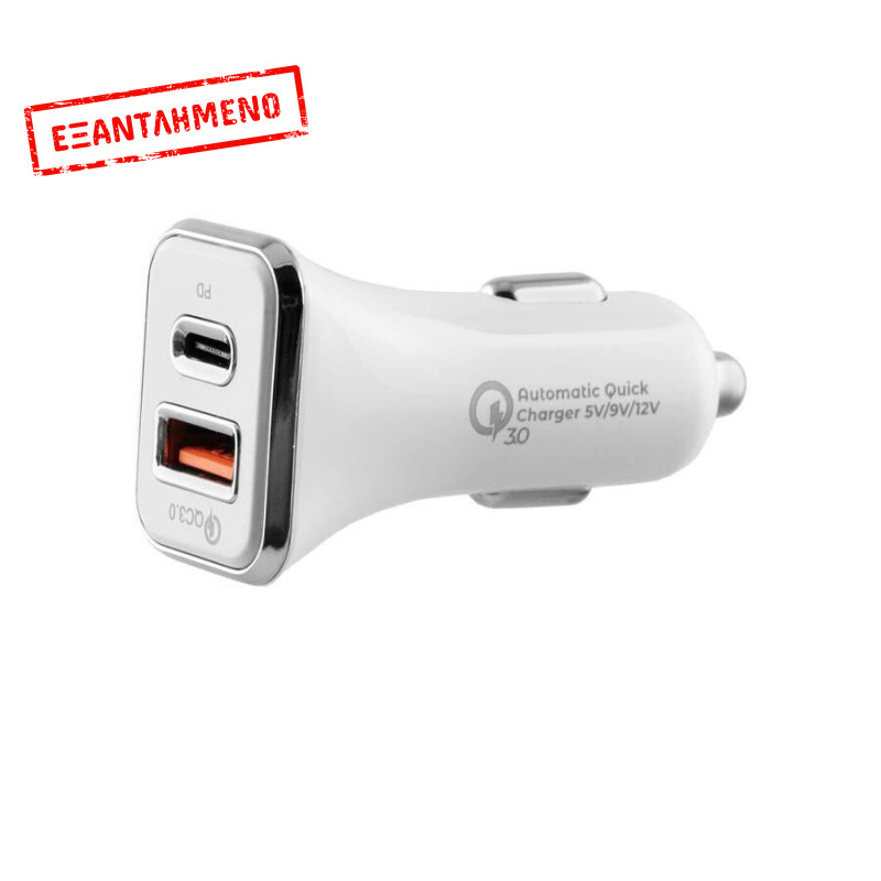 Universal DUAL USB 3.0/Type C Fast Car Charger QC 3.0 40W 5V-7A/9V-4.8A/12V-3.6A Λευκό LCUPD21 Lime