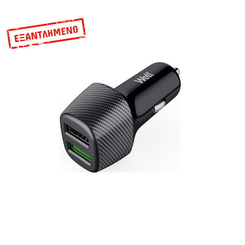 Well Universal 2χUSB Fast Car Charger 5V/2.4A Μαύρος PSUP-USBCQ25401BK-WL