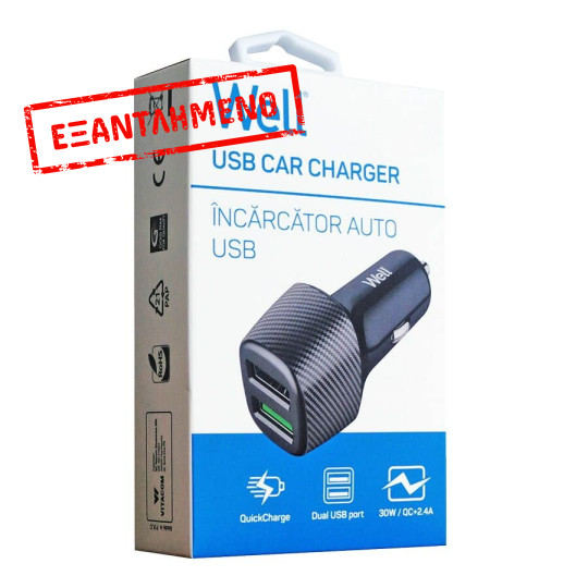 Well Universal 2χUSB Fast Car Charger 5V/2.4A Μαύρος PSUP-USBCQ25401BK-WL