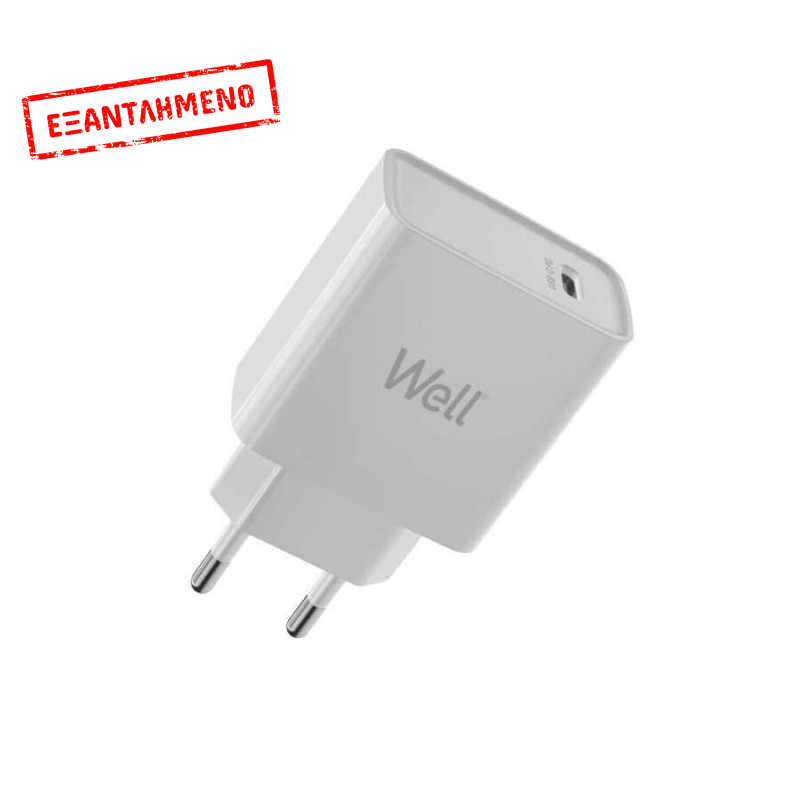 Universal USB-C FastTravel Wall Charger 5VDC/3A (20W) Λευκό Well PSUP-USB-WPD20WE-WL