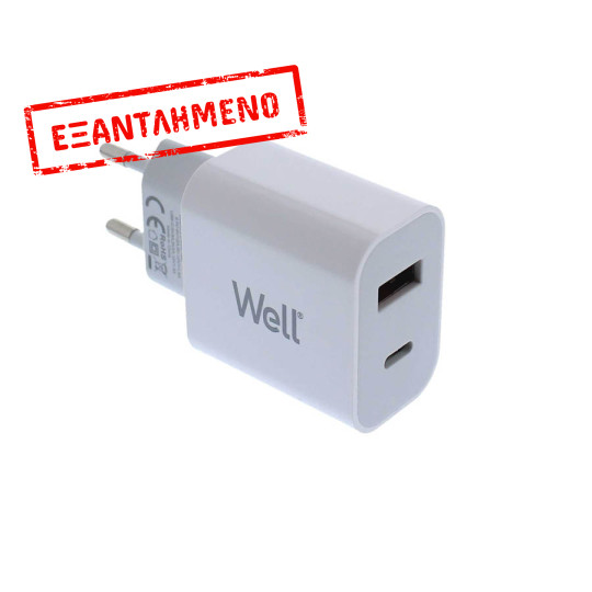 Universal Dual USB 3.0/Type C FastTravel Wall Charger QC3.0 5VDC 18W Λευκό Well PSUP-USB-WQPD21803WE