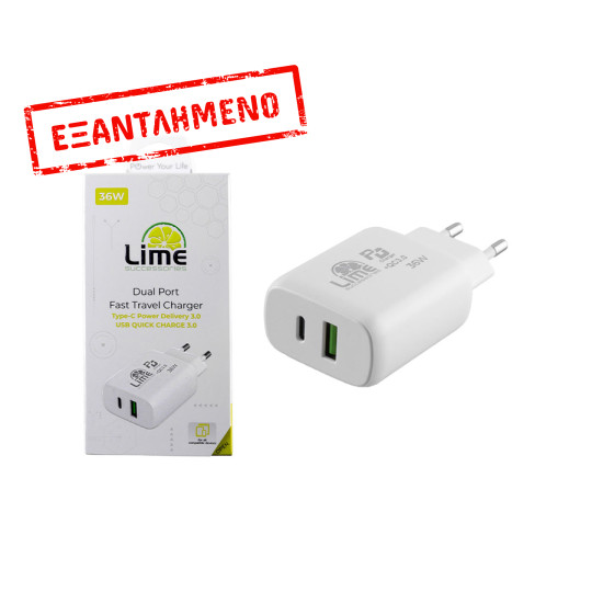 Universal Type-C PD 3.0 Dual Super Fast Travel Wall Charger 36W 4.0A & USB QC 3.0 21W max 36W Lime L