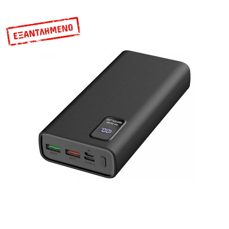 Φορητός Φορτιστής 20000mA PD3.0 QC3.0 1xUSB-C & 2xUSB w/LED Μαύρο Power Bank PMPB20WQC727B